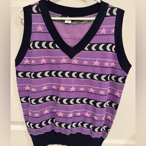 Daisy Street Purple Star and Stripe Knit Vest - Size Medium